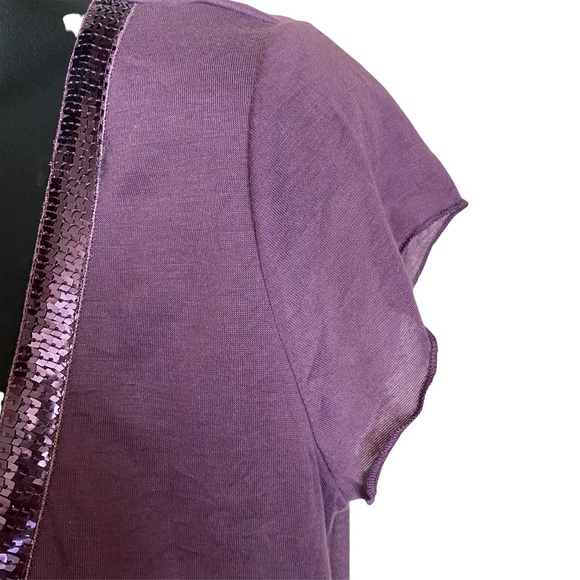 Charlotte Russe Purple Deep V-Neck Sparkle Short Sleeve Top - Picture 4 of 11